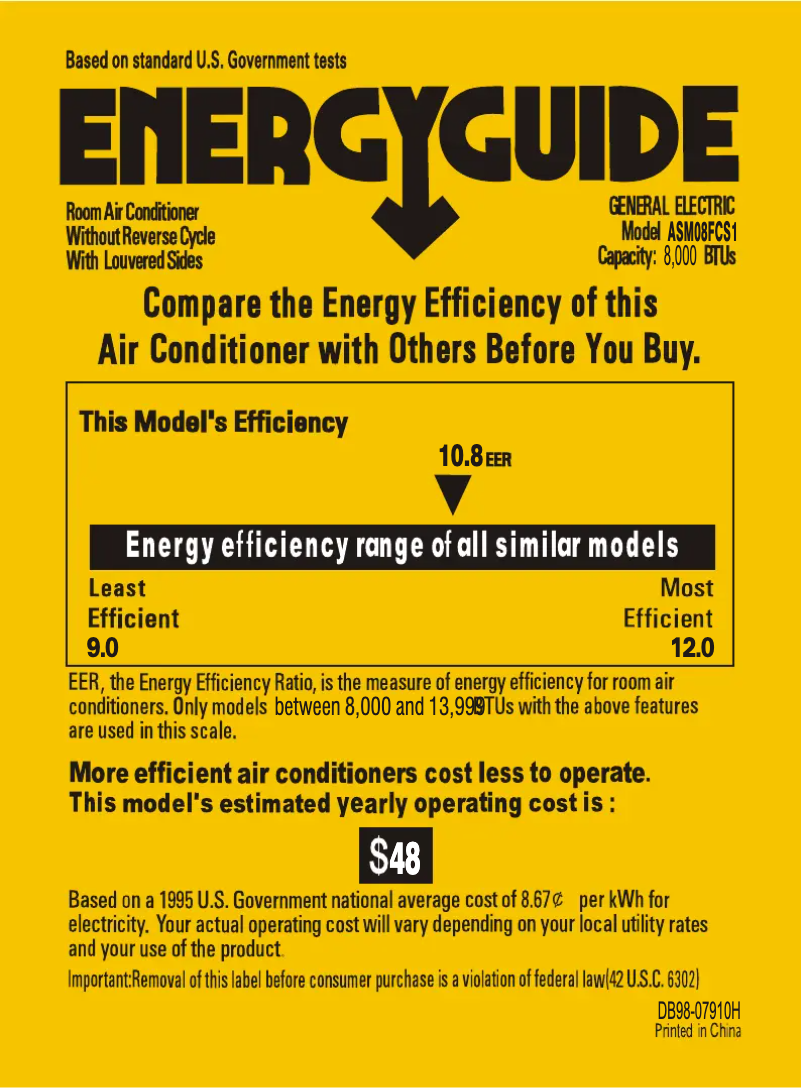 Página 1 del manual Etiqueta energética GE ASM08FC
