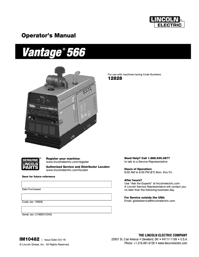 Página nº 1 - Manual de usuario Lincoln Electric Vantage 566