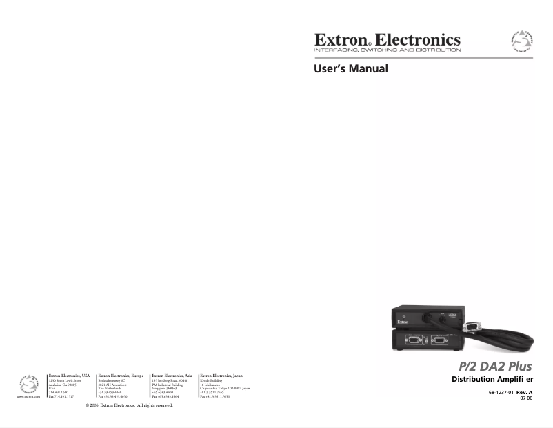 Página 1 del manual Manual de usuario Extron P/2 DA2 Plus