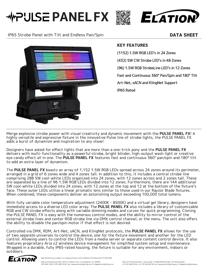 Página nº 1 - Ficha técnica Elation PULSE PANEL FX