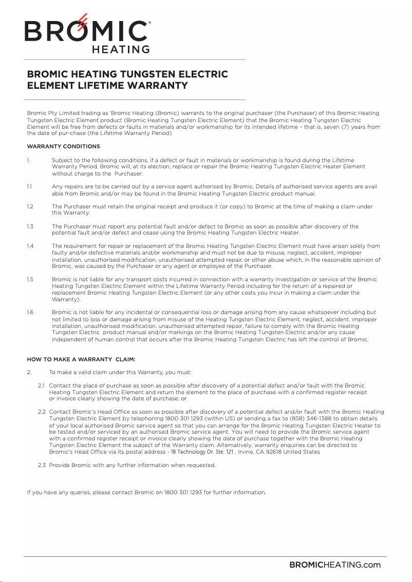 Página 1 del manual Información de garantía Bromic BH0210001-1