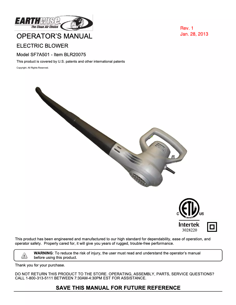 Página nº 1 - Manual de usuario Earthwise BLR20075