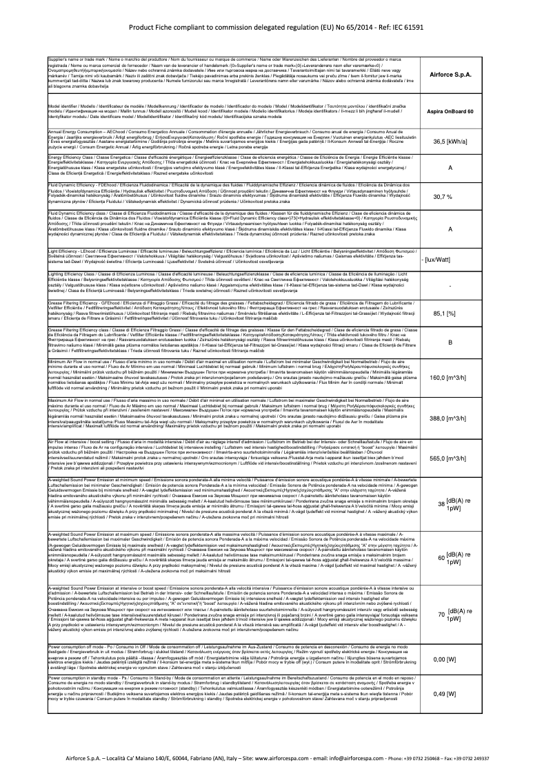 Página 1 del manual Ficha técnica Airforce Aspira OnBoard 60