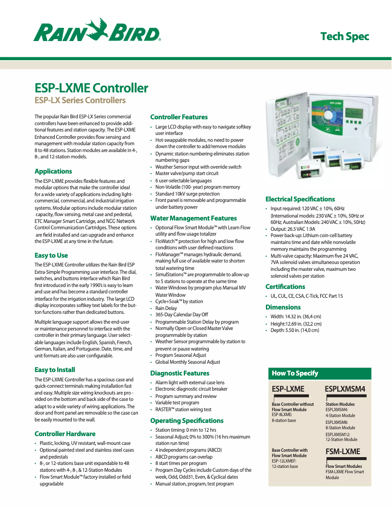 Página nº 1 - Ficha técnica Rain Bird ESP-LXME