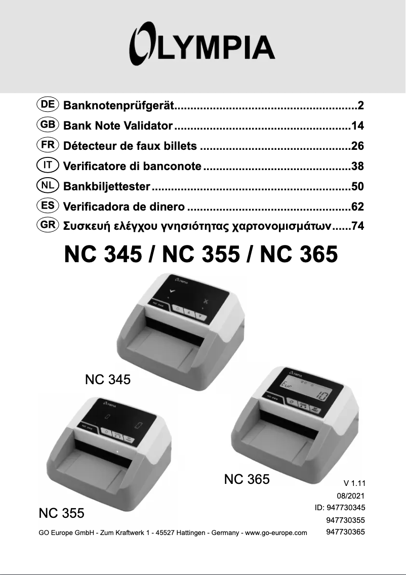Imagen de la primera página del manual del dispositivo NC 355