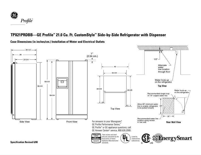 Página 1 del manual Ficha técnica GE TPX21PRDBB