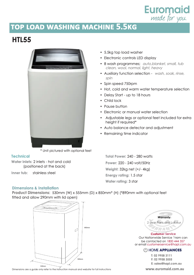 Imagen de la primera página del manual del dispositivo HTL55