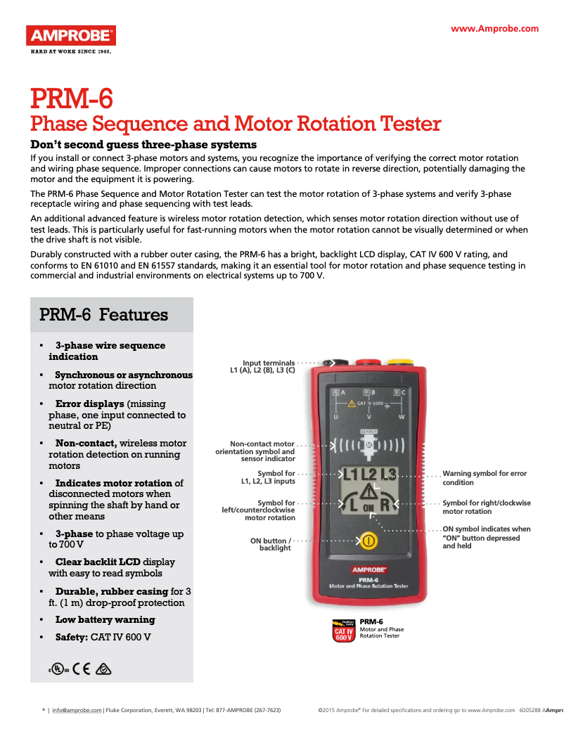 Página 1 del manual Ficha técnica Amprobe PRM-6