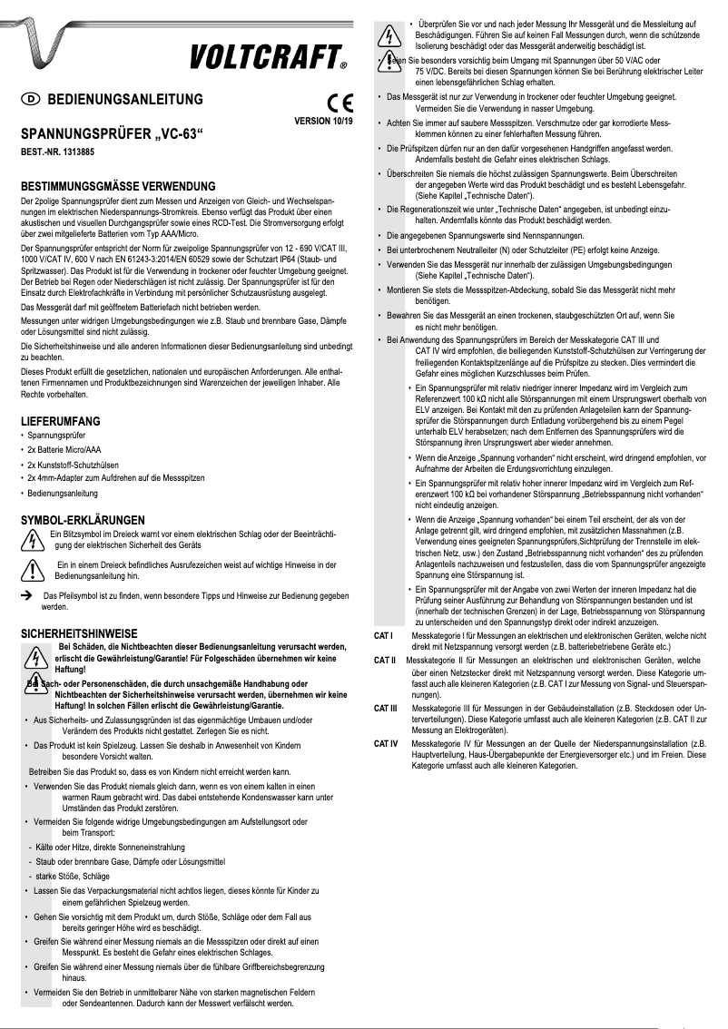 Página 1 del manual Manual de usuario Voltcraft VC 63