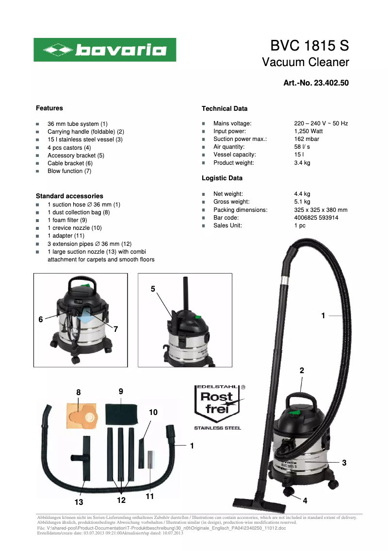 Imagen de la primera página del manual del dispositivo BVC 1815 S