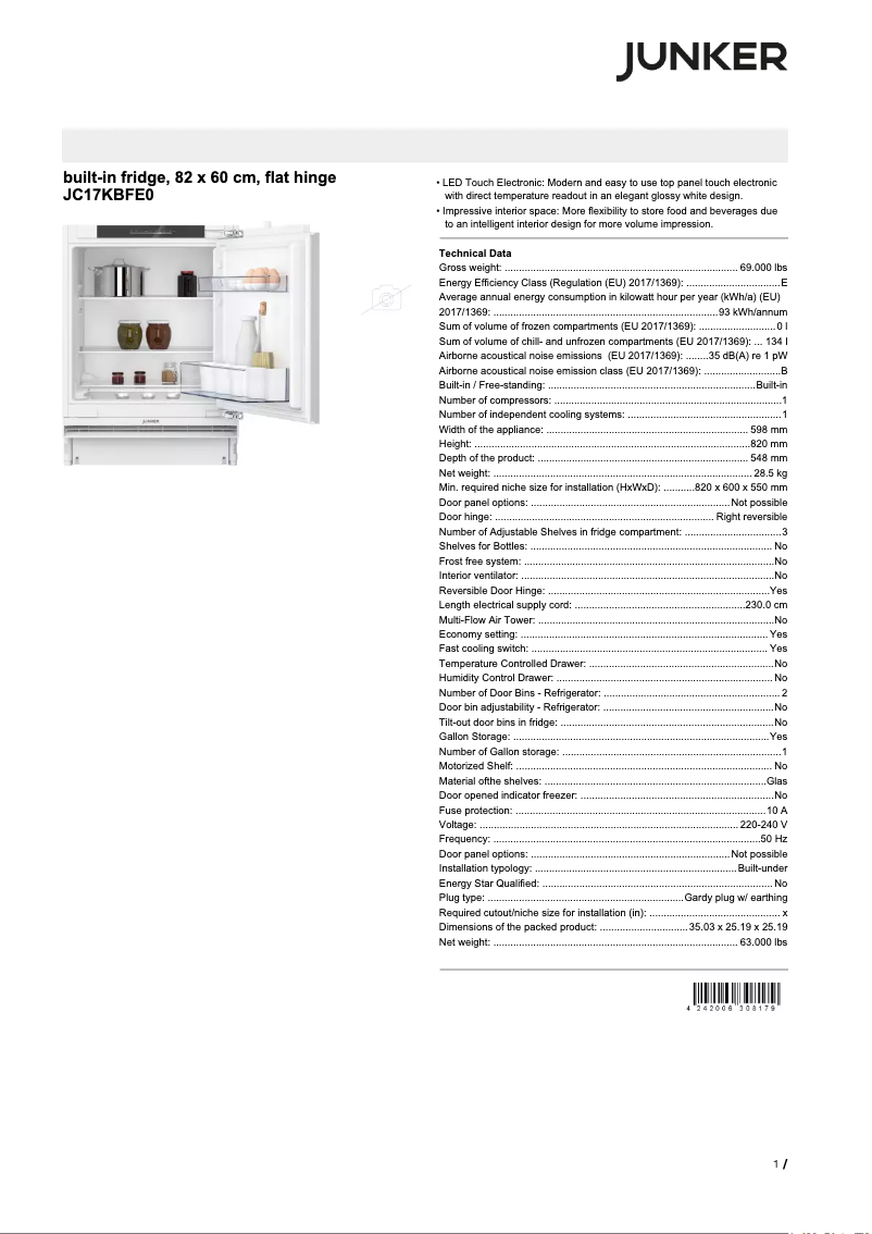 Página 1 del manual Ficha técnica Junker JC17KBFE0
