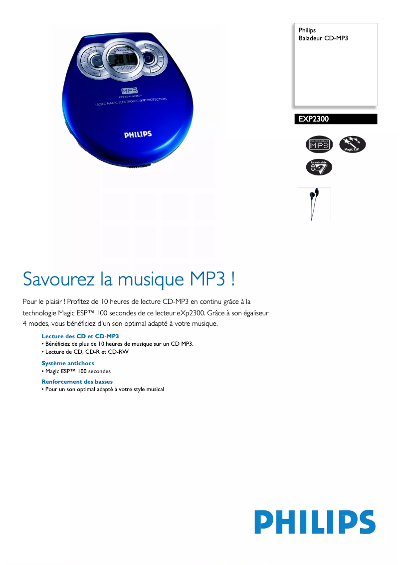 Página 1 del manual Ficha técnica Philips EXP2300