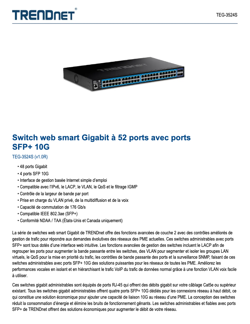 Página 1 del manual Ficha técnica TRENDnet TEG-3524S