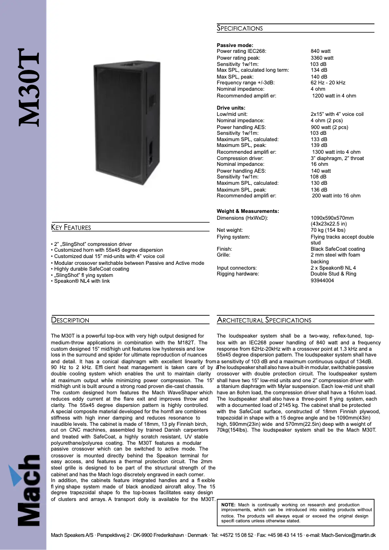Página 1 del manual Ficha técnica Martin M30T