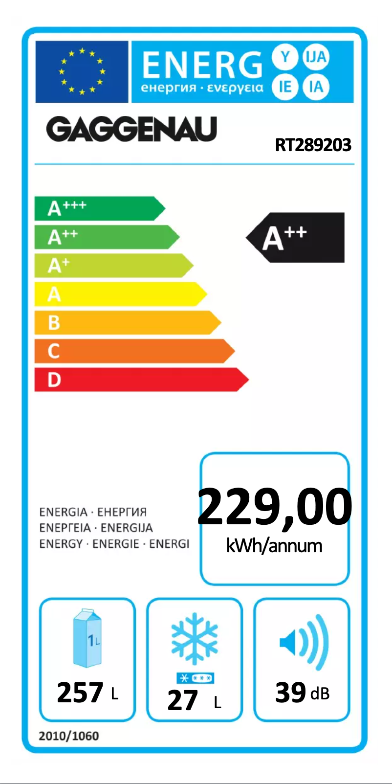 Página 1 del manual Etiqueta energética Gaggenau RT289203