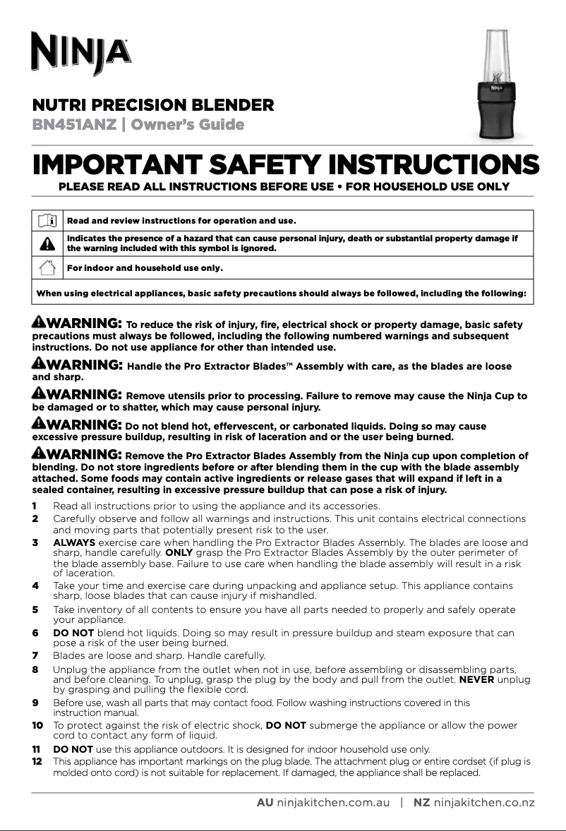 Página 1 del manual Manual de usuario Ninja Nutri BN451