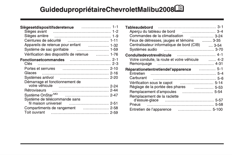 Página 1 del manual Manual de usuario Chevrolet Malibu (2008)