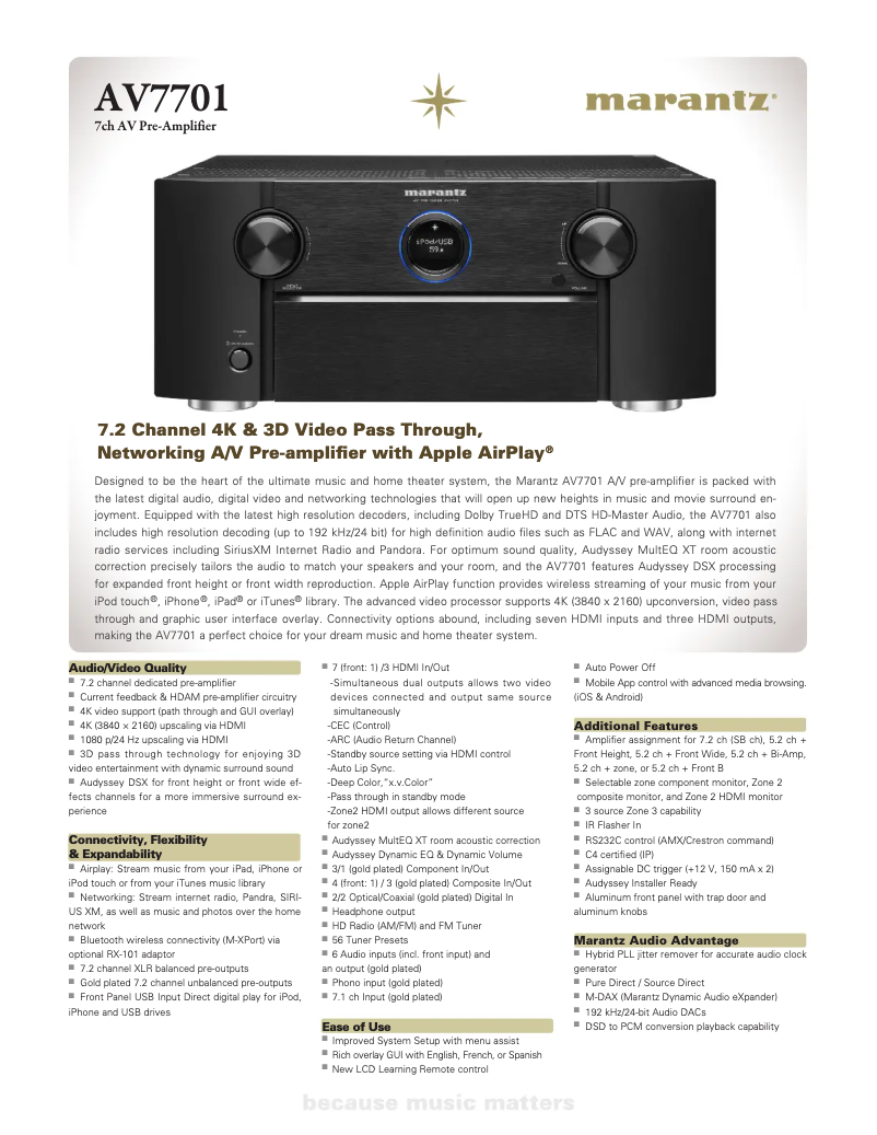 Página 1 del manual Ficha técnica Marantz AV7701