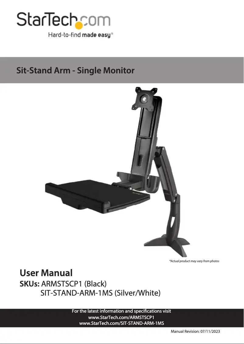 Imagen de la primera página del manual del dispositivo SIT-STAND-ARM-1MS