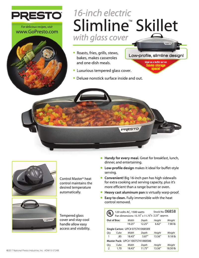 Página 1 del manual Ficha técnica Presto 16-inch electric Slimline 06858