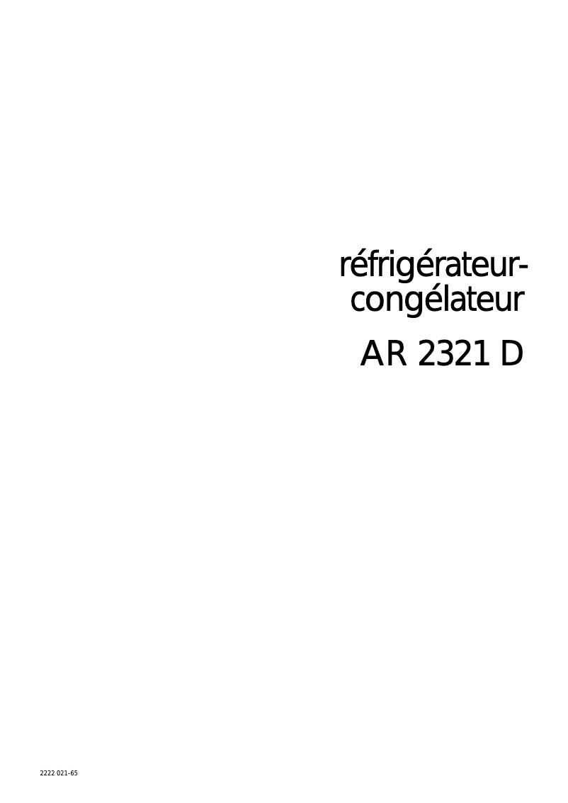 Página 1 del manual Manual de usuario Arthur Martin-Electrolux AR2321D