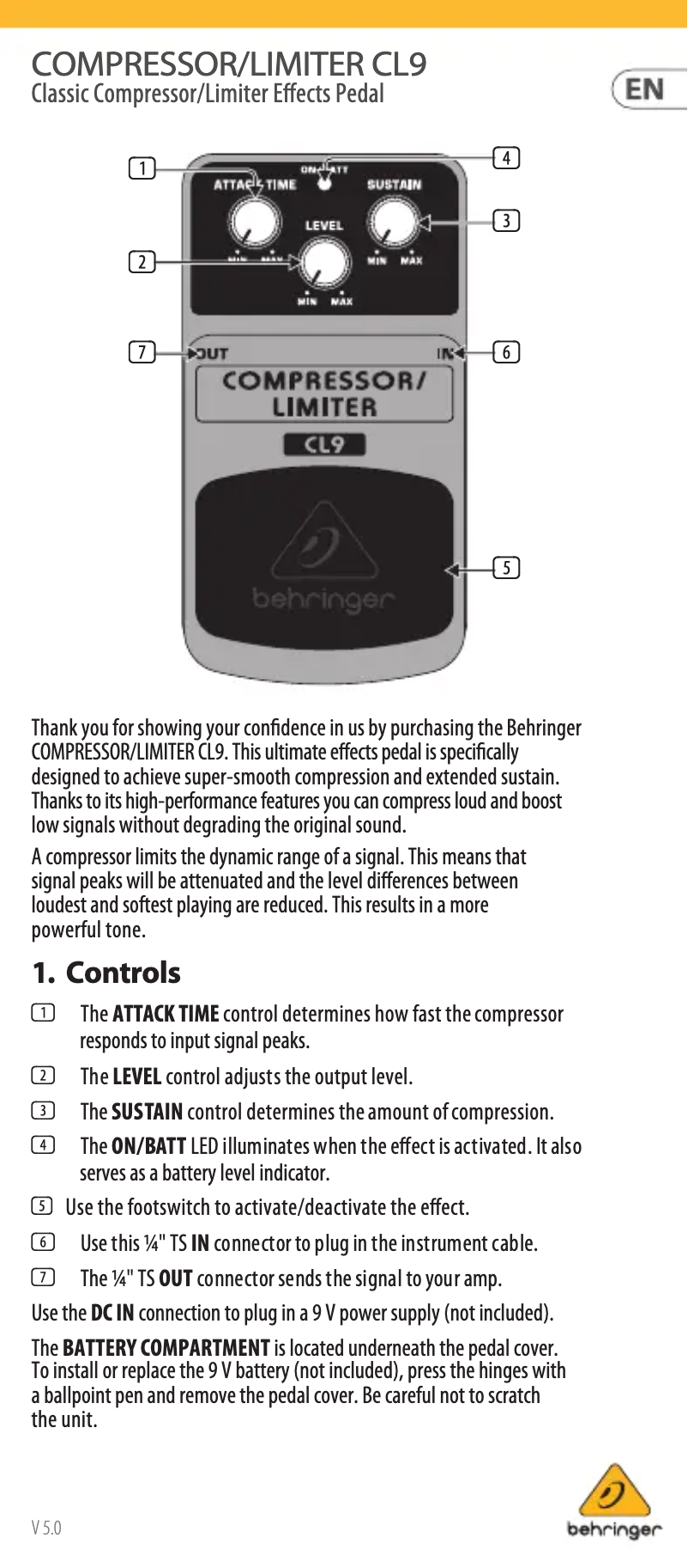 Imagen de la primera página del manual del dispositivo CL9 Compressor/Limiter