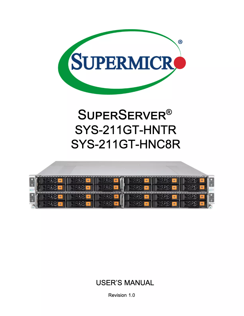 Imagen de la primera página del manual del dispositivo SuperServer SYS-211GT-HNTR