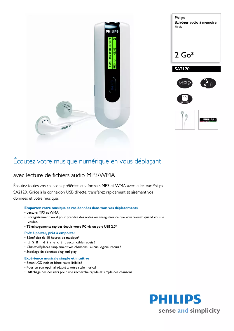 Página 1 del manual Ficha técnica Philips SA2120