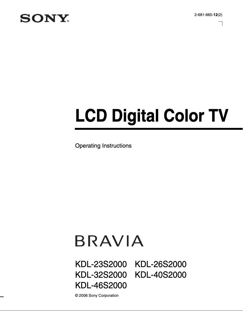 Imagen de la primera página del manual del dispositivo Bravia KDL-23S2000