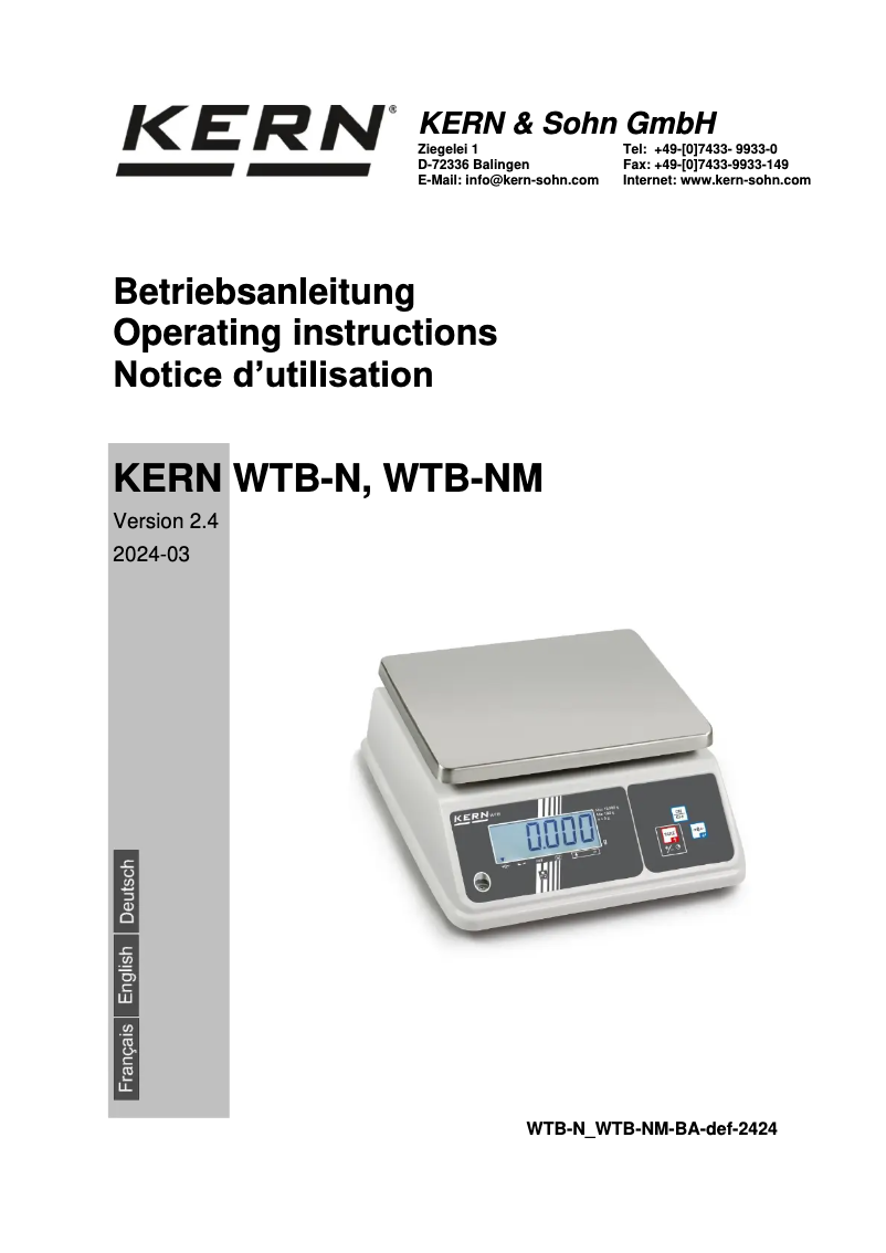 Página 1 del manual Manual de usuario Kern WTB 1K-4N