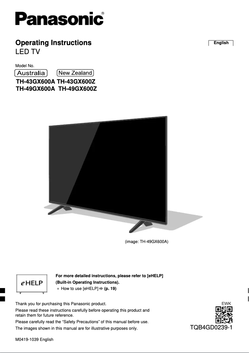 Imagen de la primera página del manual del dispositivo TH-49GX600A