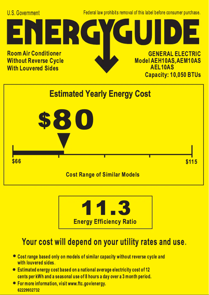 Página 1 del manual Etiqueta energética GE AEH10AS