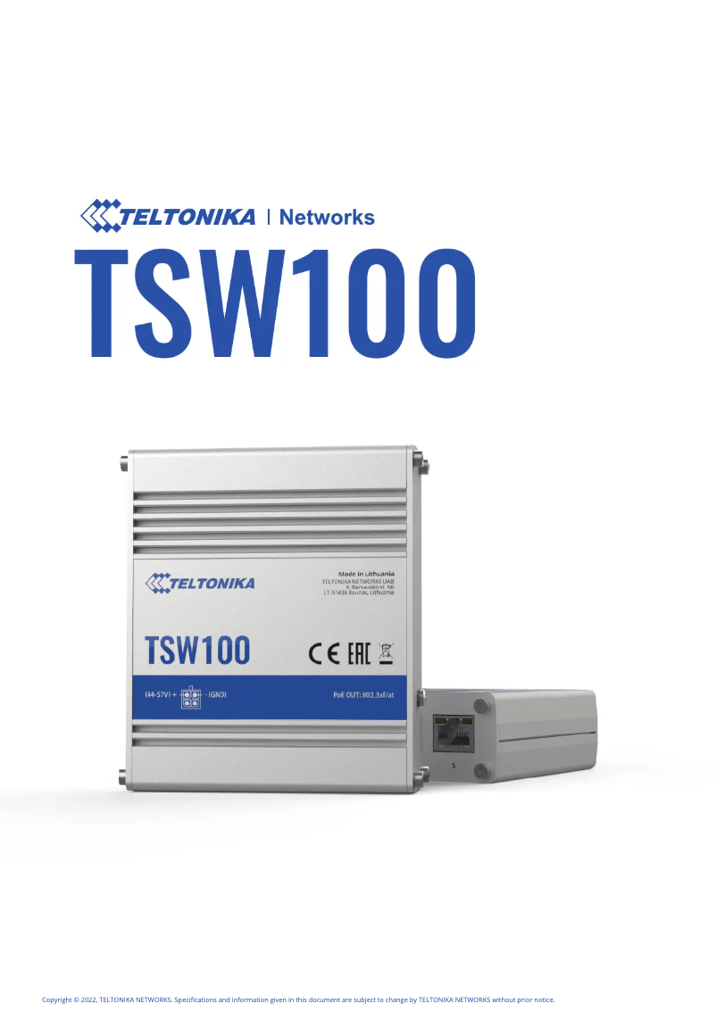 Página 1 del manual Ficha técnica Teltonika TSW100