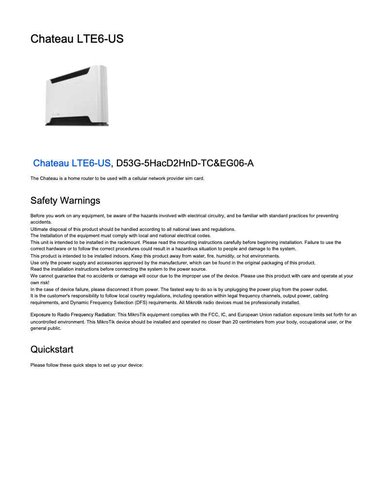 Imagen de la primera página del manual del dispositivo Chateau LTE6-US