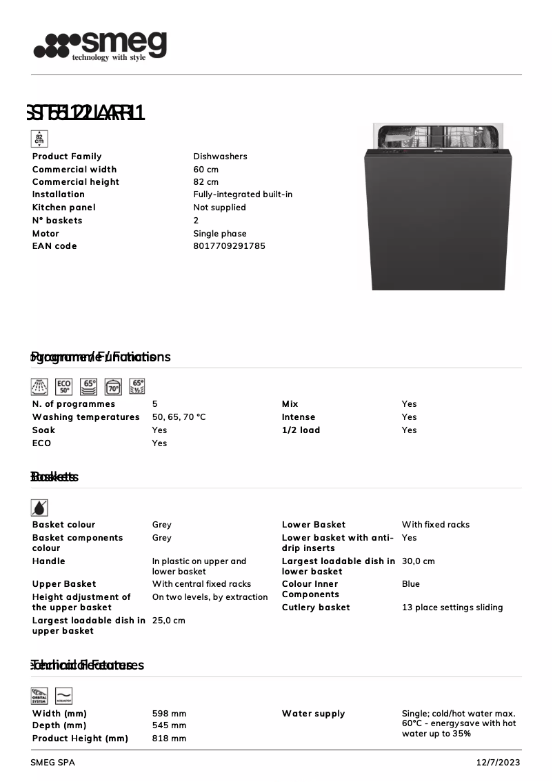 Página 1 del manual Ficha técnica Smeg ST512LAR1