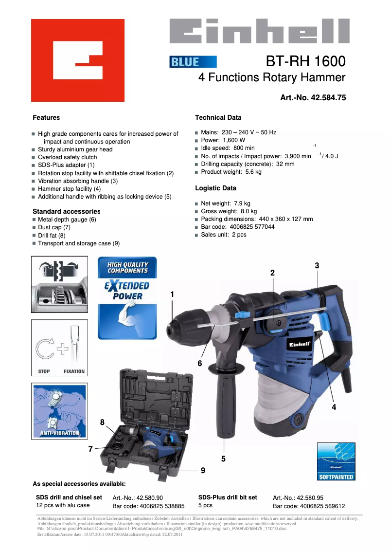 Imagen de la primera página del manual del dispositivo BT-RH 1600