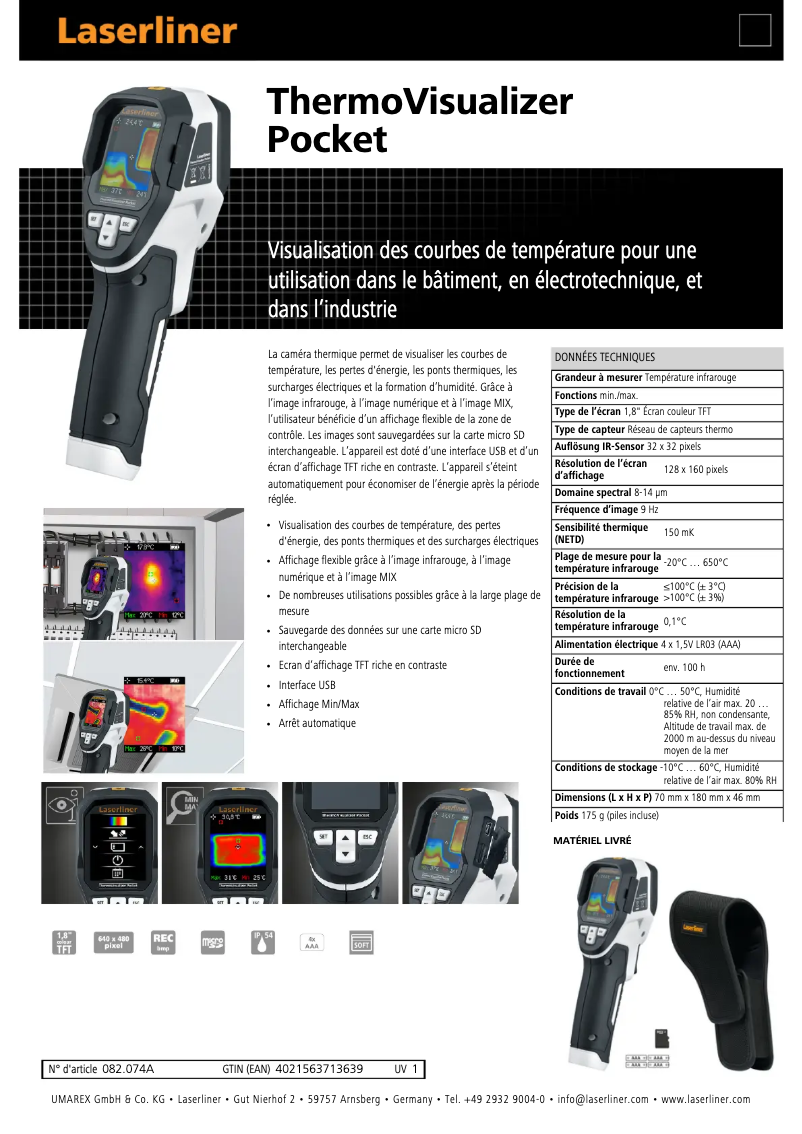 Página 1 del manual Ficha técnica Laserliner ThermoVisualizer Pocket