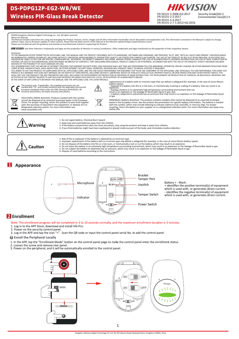 Imagen de la primera página del manual del dispositivo DS-PDPG12P-EG2-WB