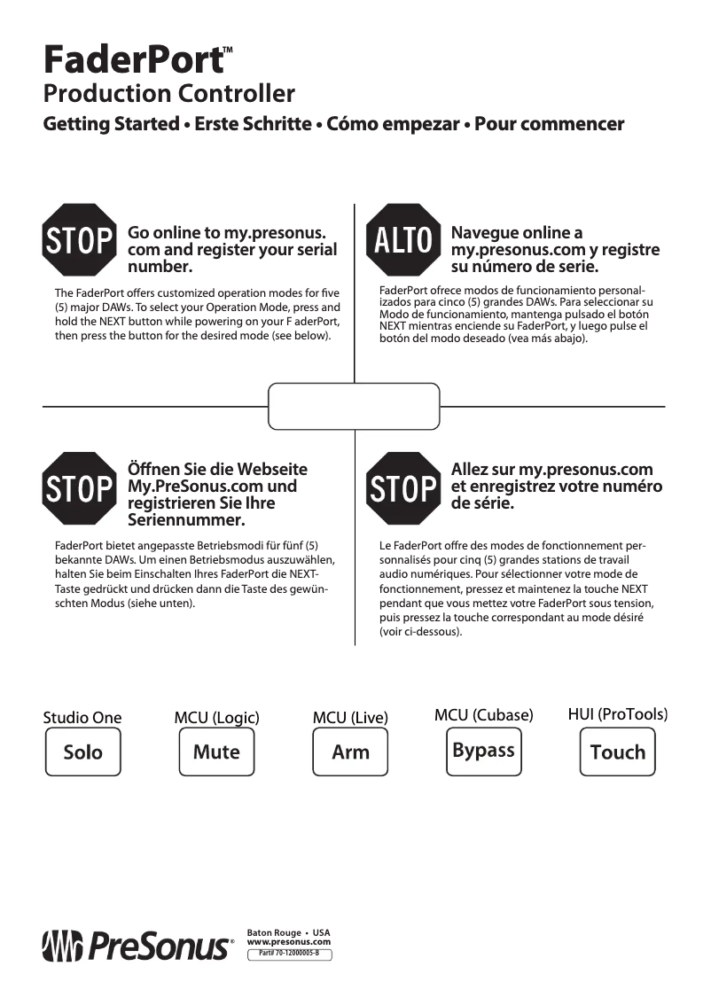 Página 1 del manual Guía de inicio rápido PreSonus FaderPort