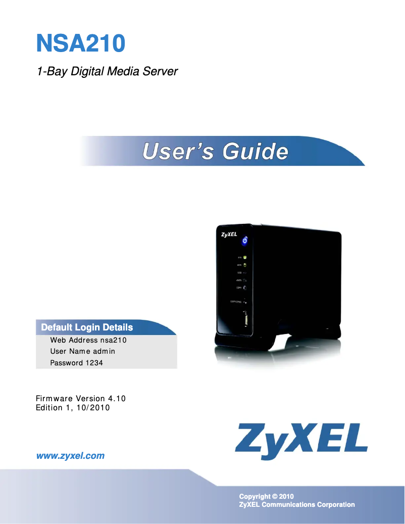 Imagen de la primera página del manual del dispositivo NSA210-1T