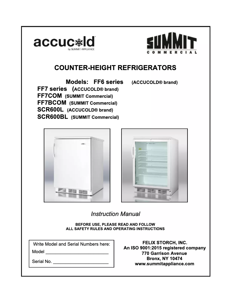 Página 1 del manual Manual de uso y mantenimiento Summit FF6L