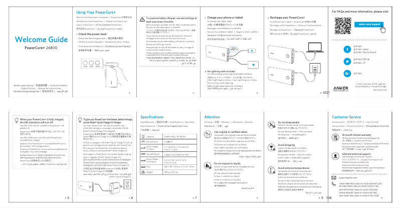 Imagen de la primera página del manual del dispositivo PowerCore+ 26800