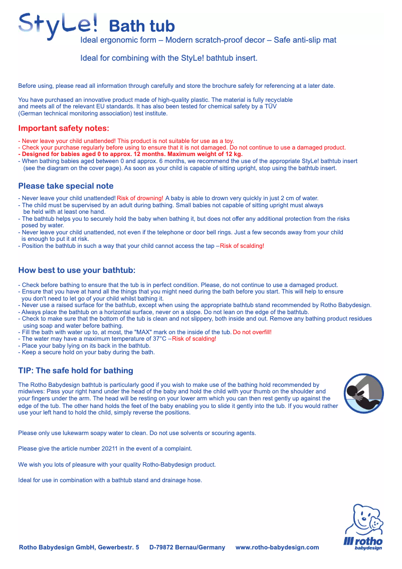 Página nº 1 - Manual de usuario Rotho Babydesign Style! Bath tub