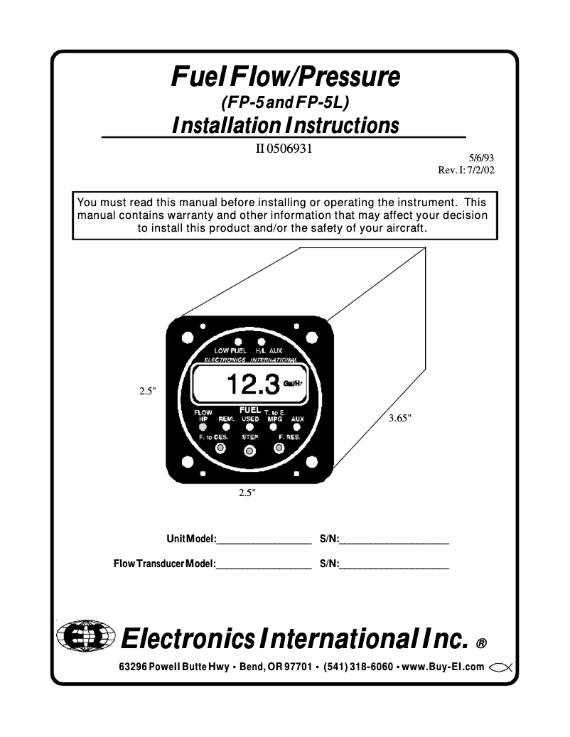 Página 1 del manual Manual de usuario Electronics International FP-5L-60