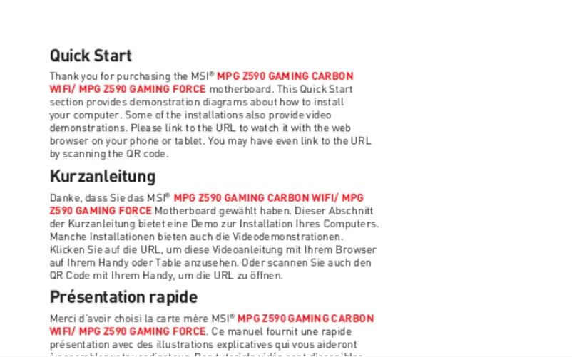 Imagen de la primera página del manual del dispositivo MPG Z590 Gaming Carbon WIFI