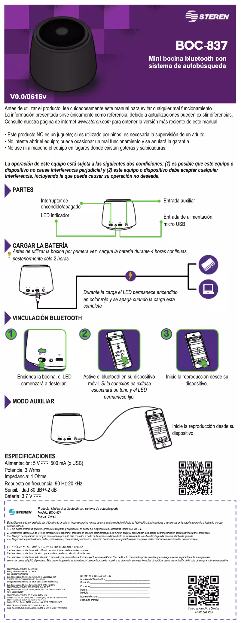Imagen de la primera página del manual del dispositivo BOC-837