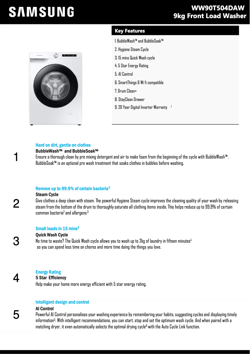 Imagen de la primera página del manual del dispositivo WW90T504DAW