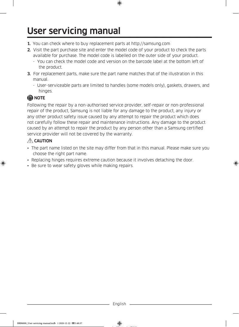 Imagen de la primera página del manual del dispositivo BRB2G0131WW