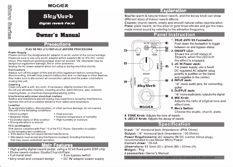 Imagen de la primera página del manual del dispositivo Skyverb