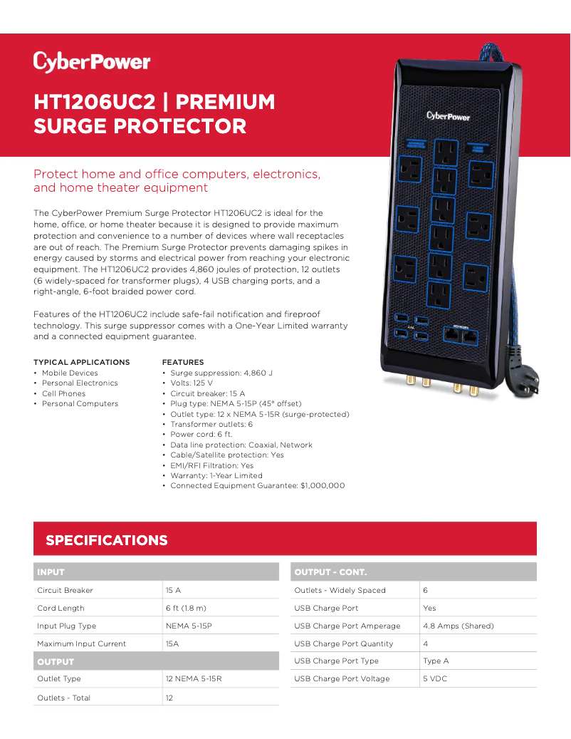 Página 1 del manual Información de garantía CyberPower Home Theater HT1206UC2